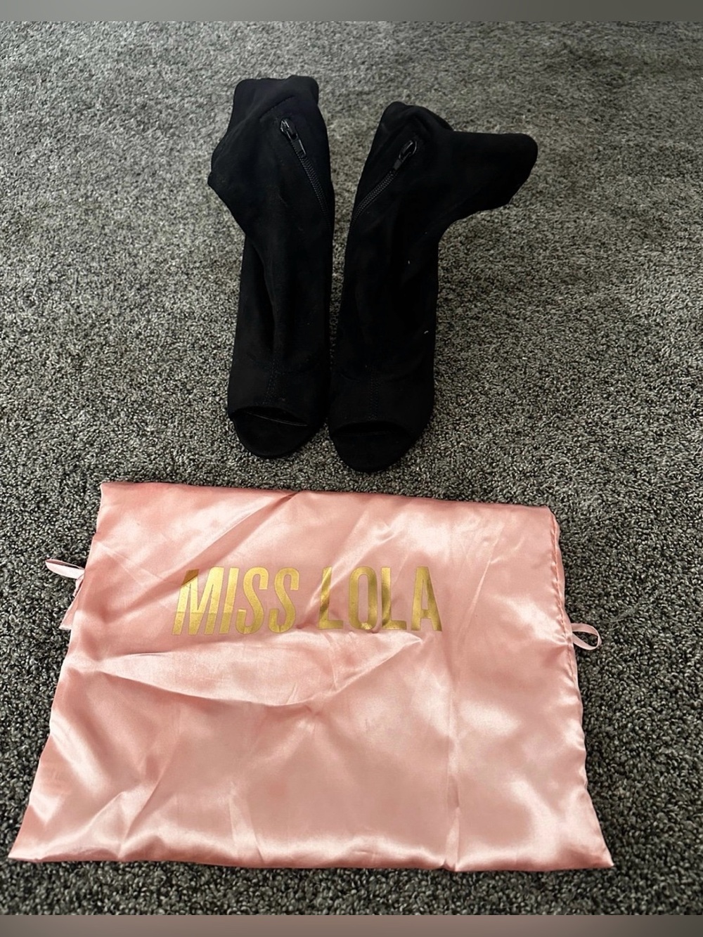 Miss Lola Black Peep-Toe Sock Booties Size 8